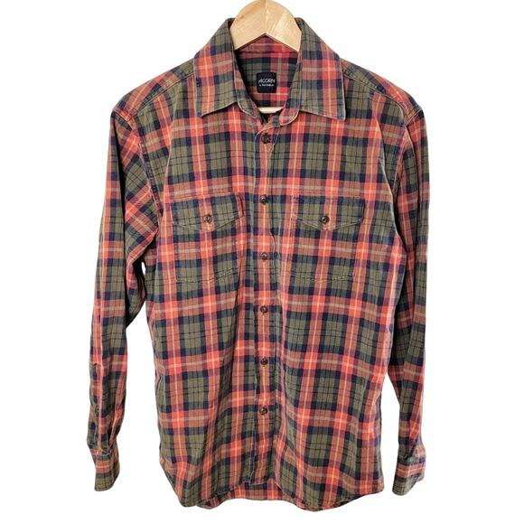 Acorn Other - ACORN by Bob Goldfeder Plaid Flannel Button Down Shirt Men size M Orange Vintage